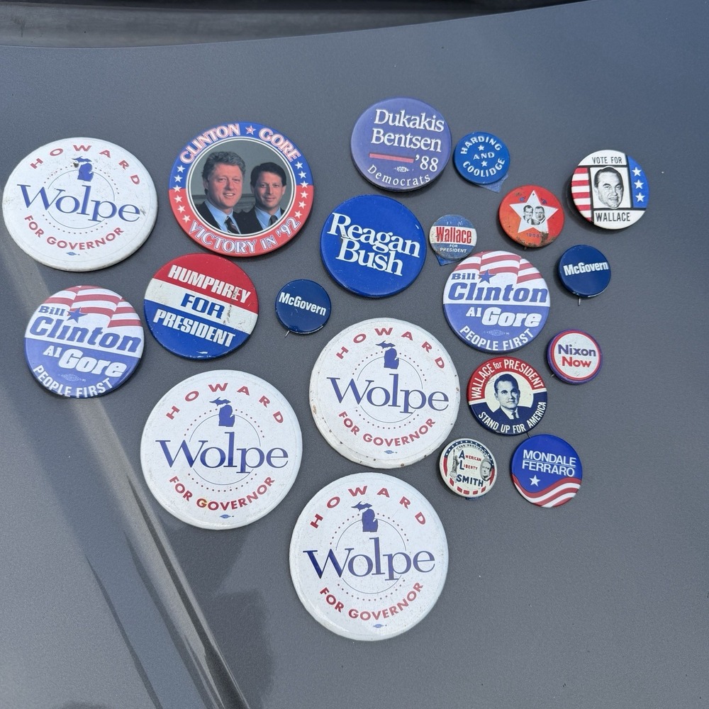 Political Campaign Button Lot 20 Wallace Nixon Reagan Harding Clinton Smith VTG